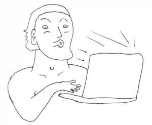 Drawing of a Guy on a Computer Buying Larz Cardz - The Best Adult Party Drinking Game - Lars Cards